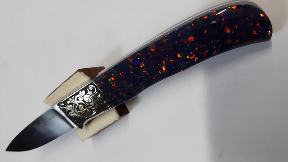 Knife with Synthetic Impregnated Opal - Type 1
